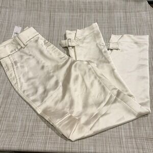 EXPRESS Cream Satin Cargo Pant US 12 Long Bucket Modern Chic Career Capsule NEW
